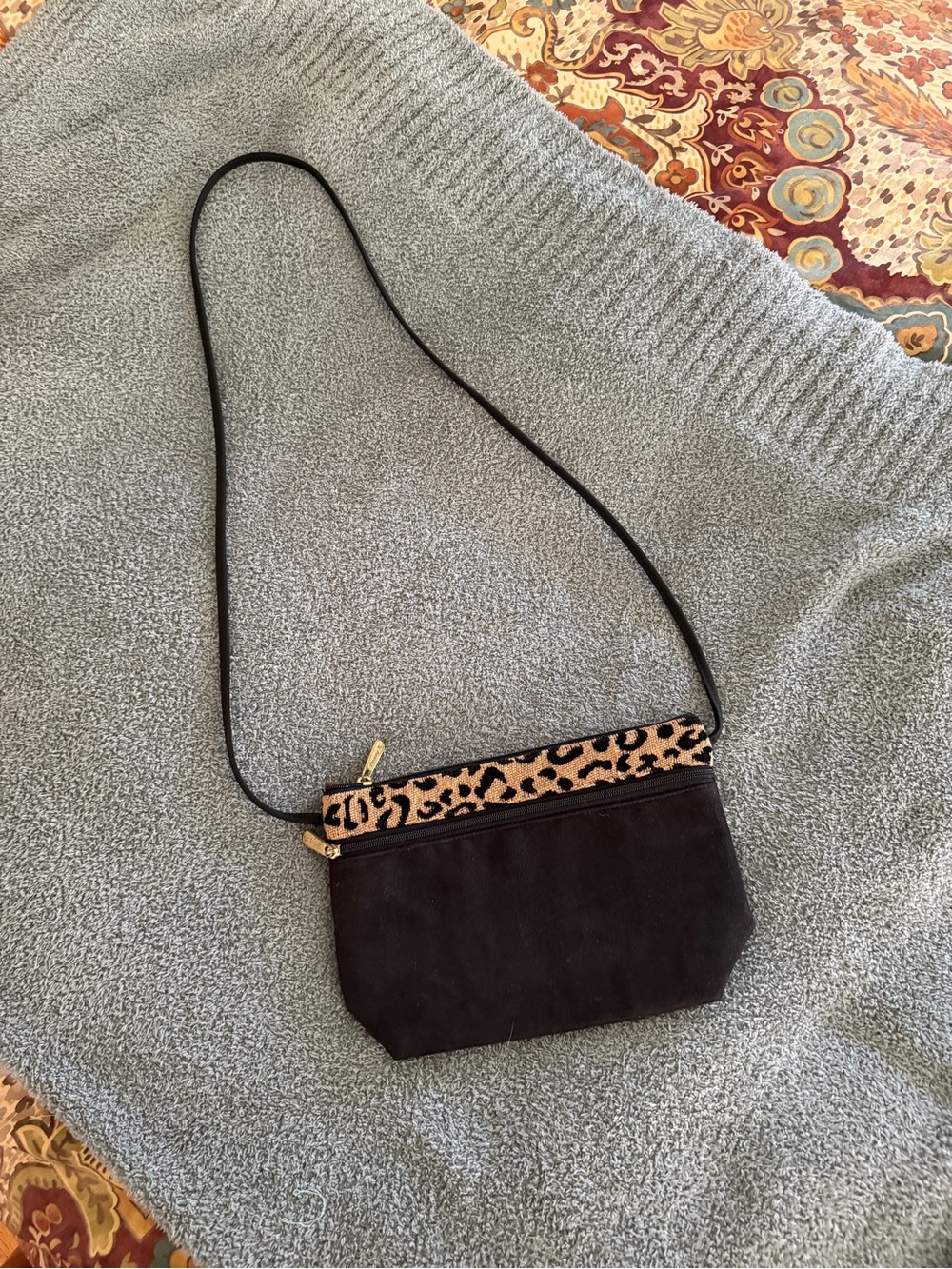 Danny K Black Crossbody Purse Leopard Print Trim
